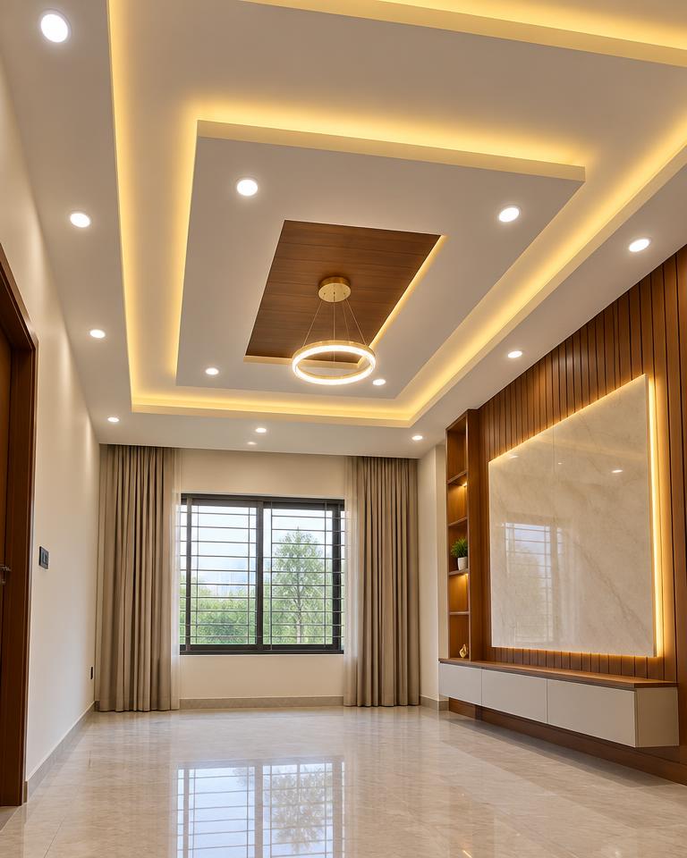 Modern POP ceiling with recessed lighting